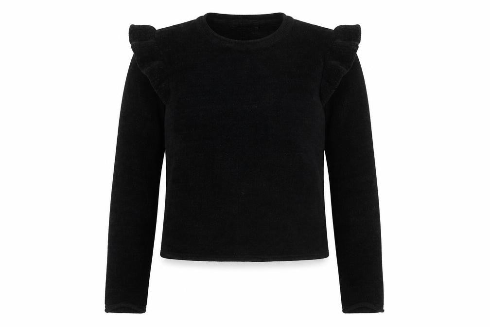 Zara Knit Women's Black M Ruffle Shoulder Long Sleeve Jumper