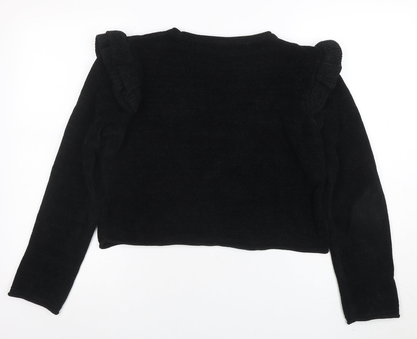 Zara Knit Women's Black M Ruffle Shoulder Long Sleeve Jumper