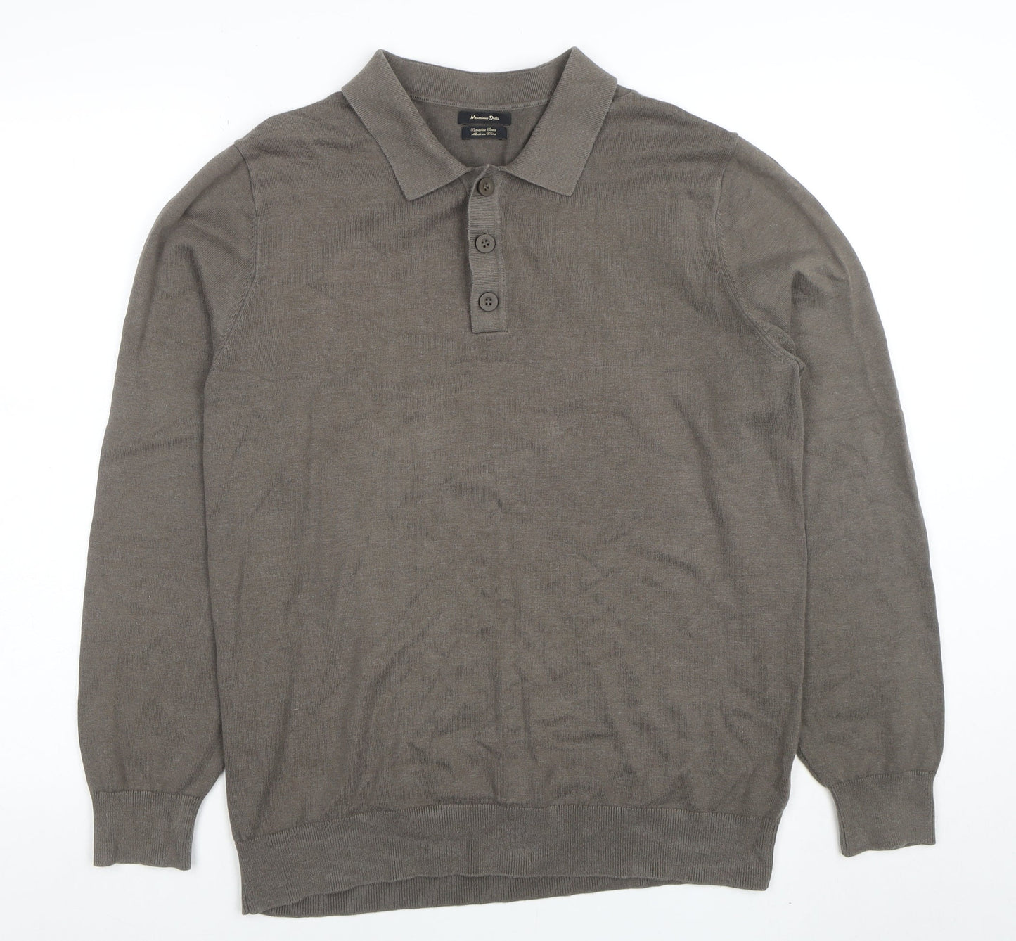 Massimo Dutti Men's Grey Cotton Collared Henley Jumper L