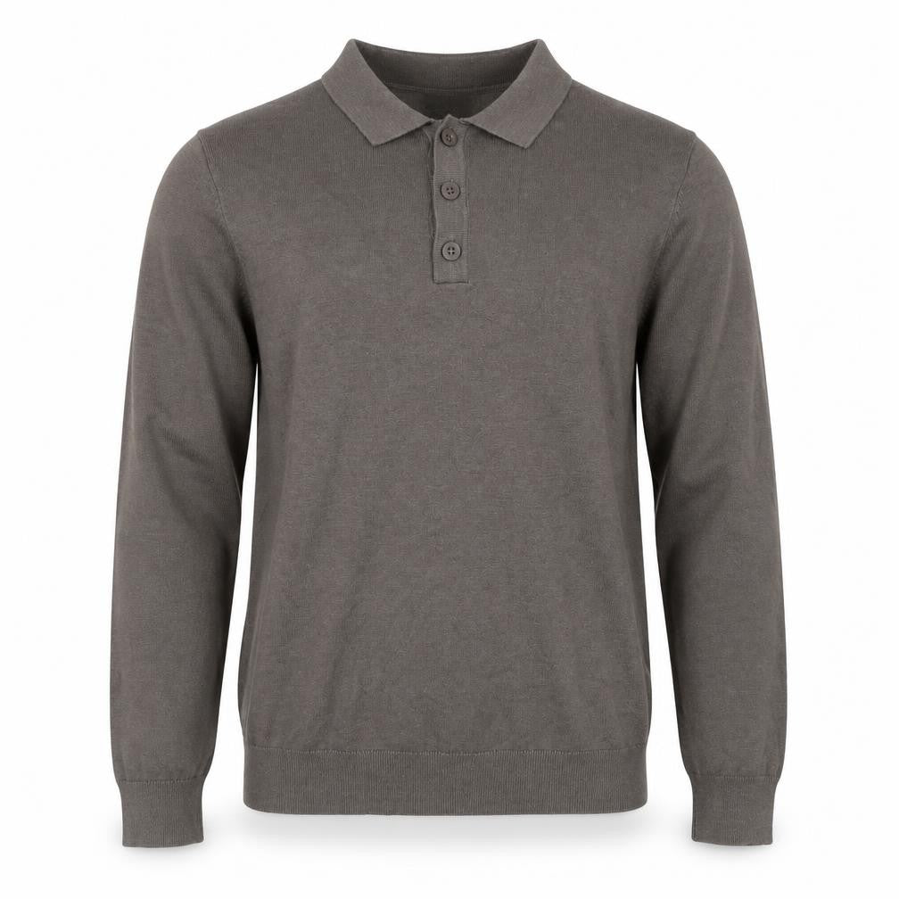 Massimo Dutti Men's Grey Cotton Collared Henley Jumper L