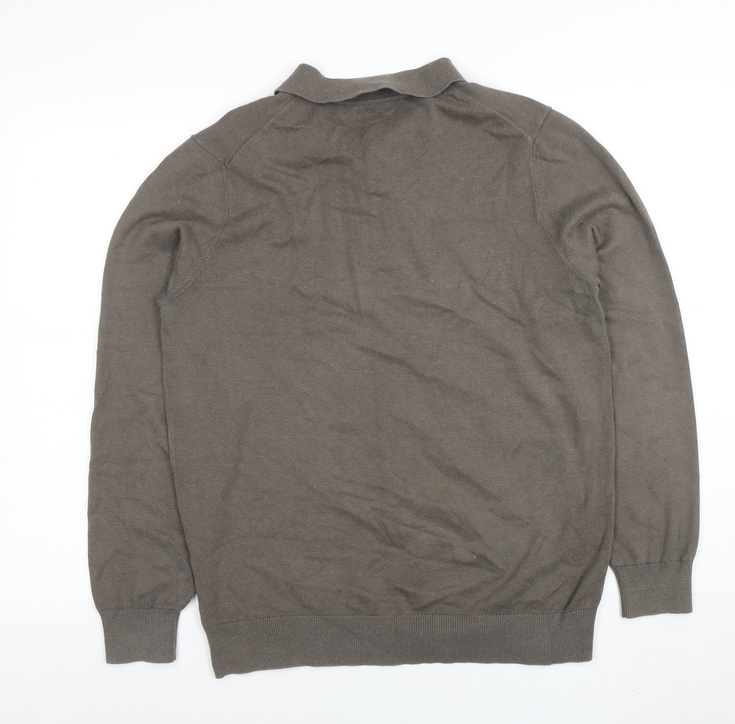 Massimo Dutti Men's Grey Cotton Collared Henley Jumper L