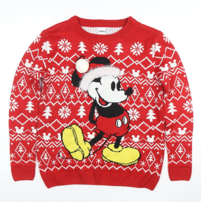 Preloved Disney Womens Red Mickey Mouse Christmas Jumper Size S - Front