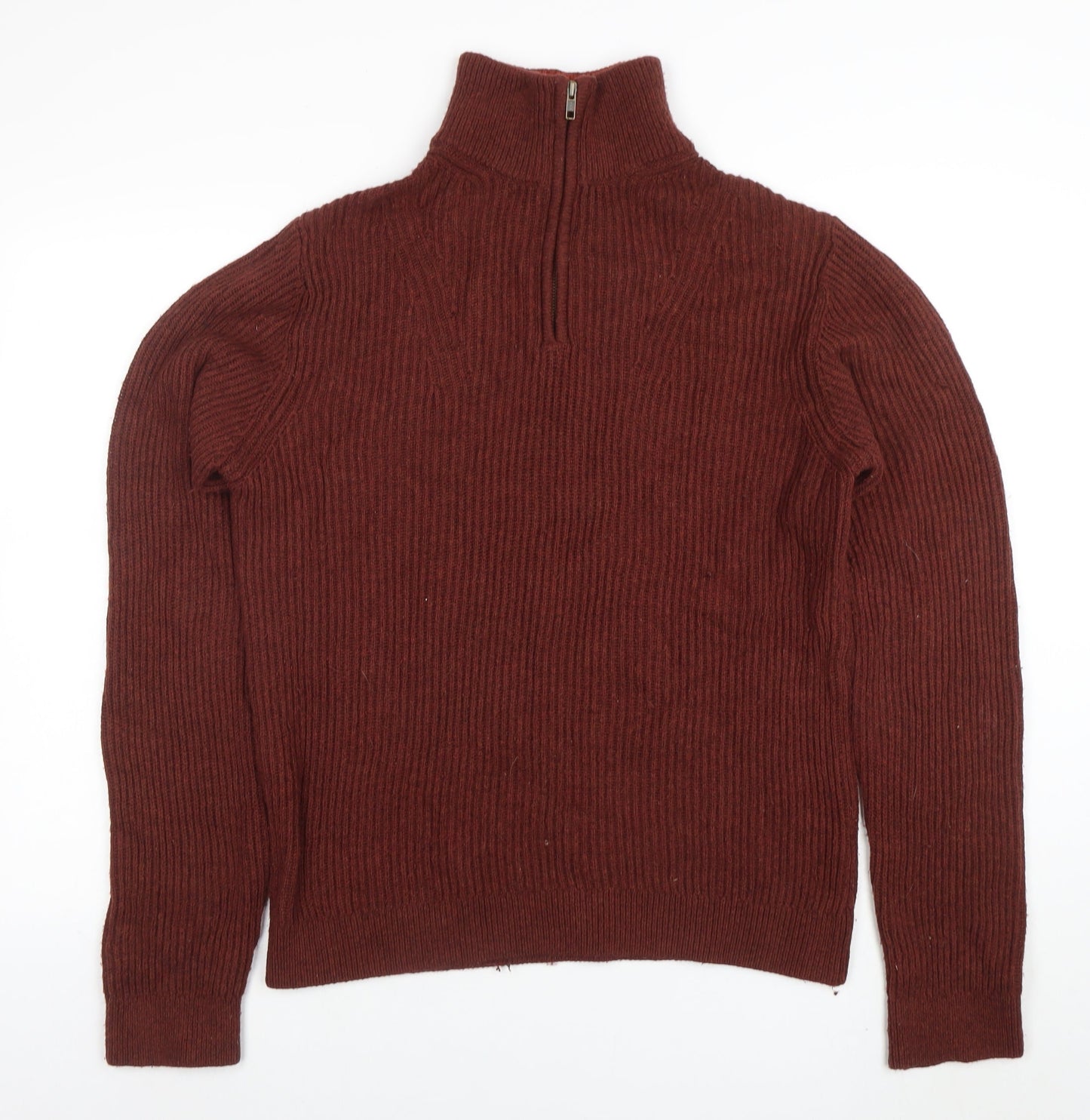 BAM Men's Brown Wool Bamboo High Neck Half Zip Jumper Size M