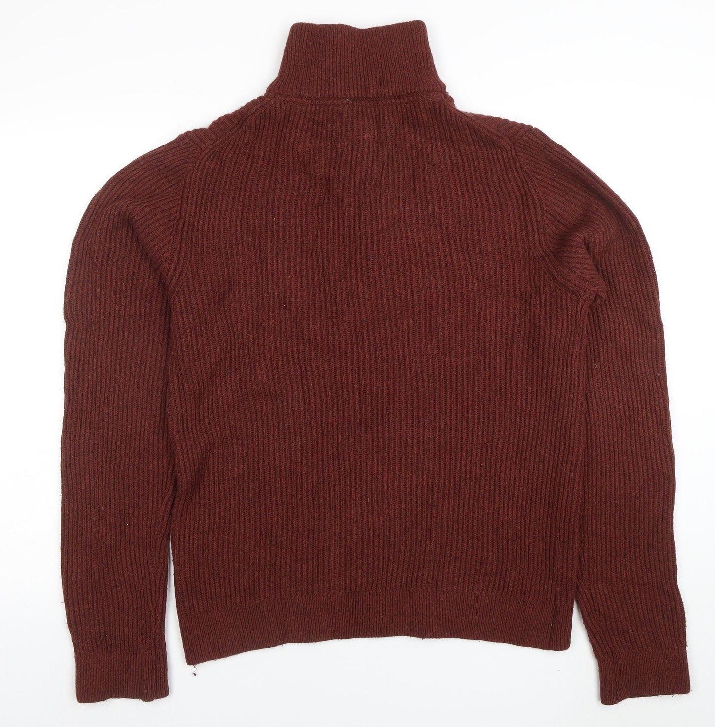 BAM Men's Brown Wool Bamboo High Neck Half Zip Jumper Size M
