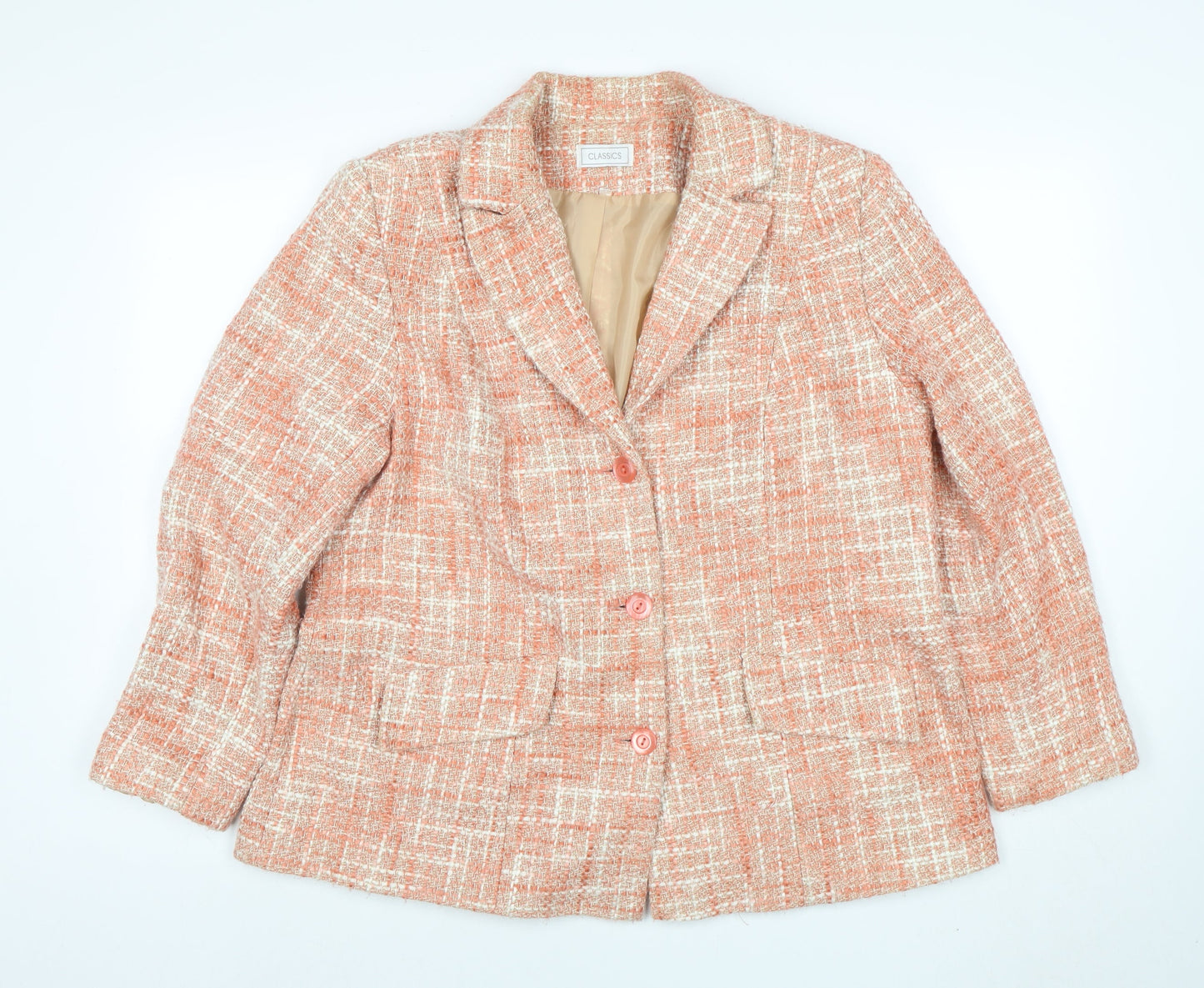 Classics Womens Orange Tweed Lined Single Breasted Jacket Size 20