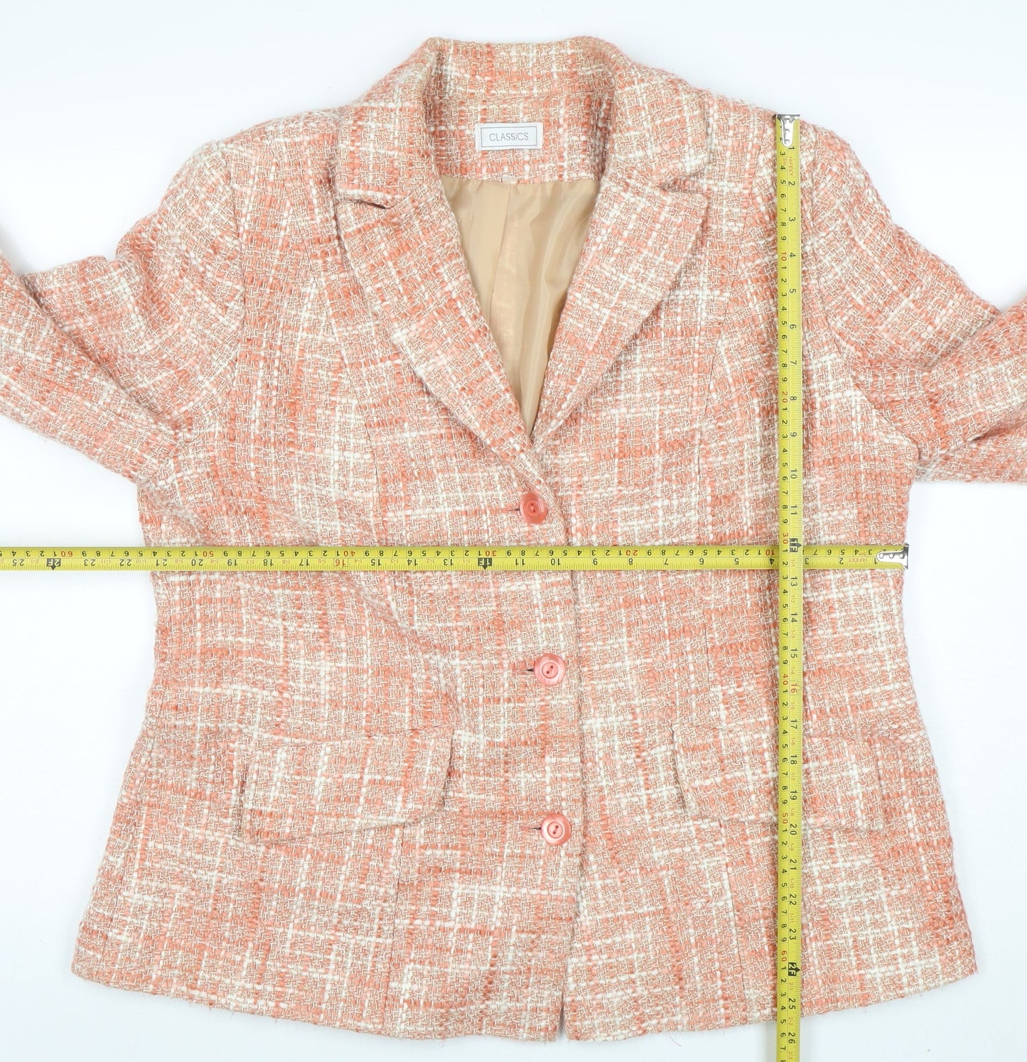 Classics Womens Orange Tweed Lined Single Breasted Jacket Size 20