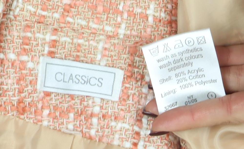 Classics Womens Orange Tweed Lined Single Breasted Jacket Size 20