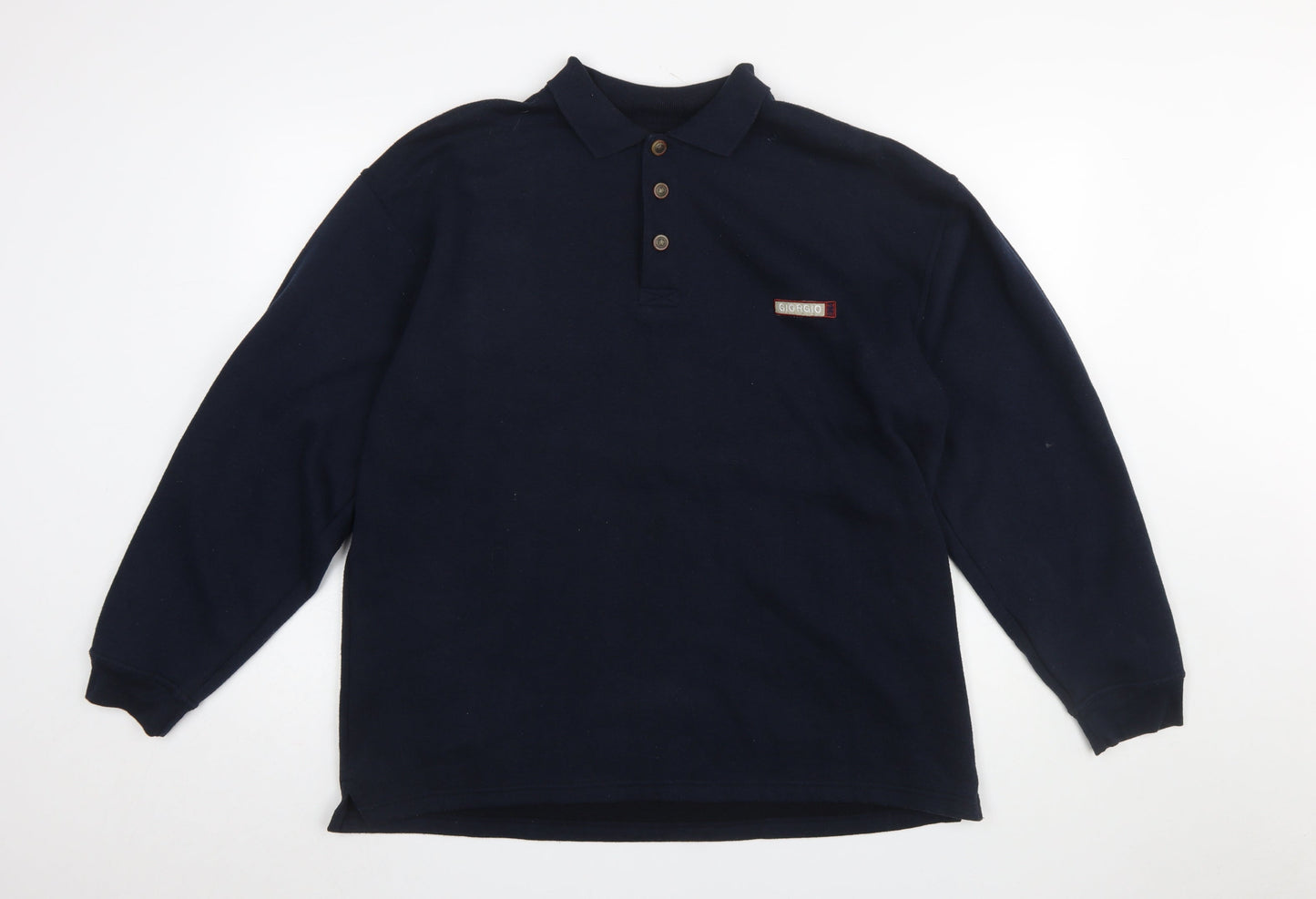 Giorgio Men's Blue Collared Henley Sweatshirt Size L
