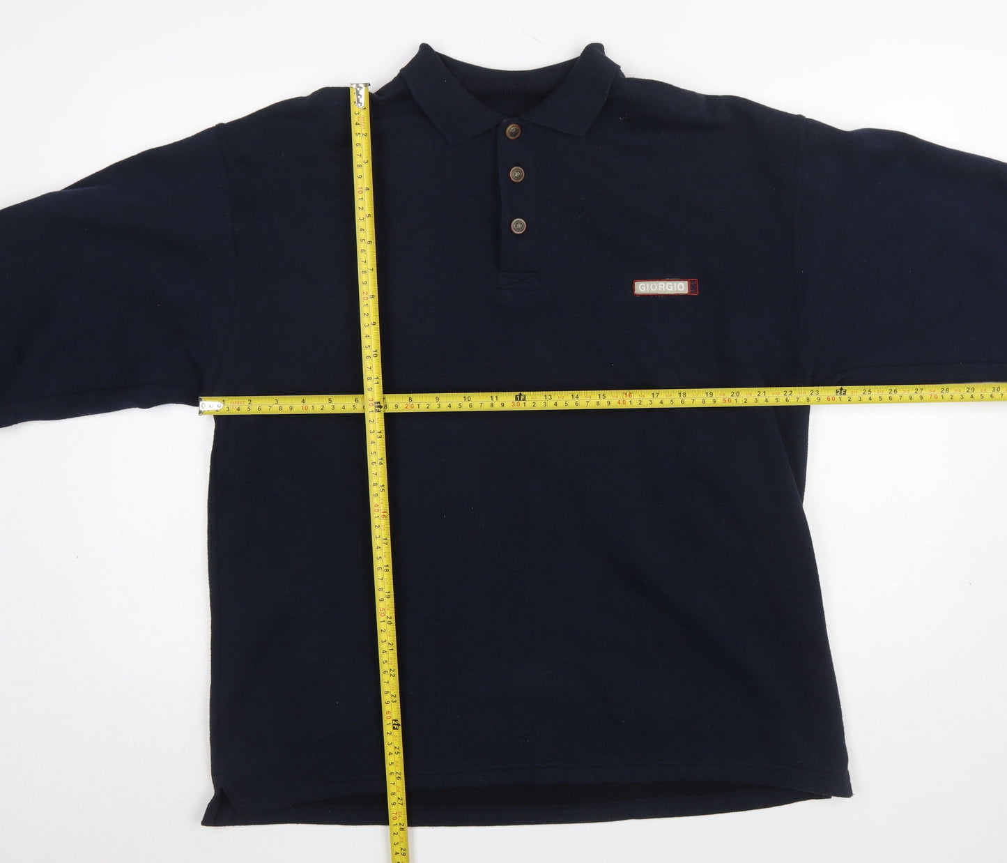 Giorgio Men's Blue Collared Henley Sweatshirt Size L