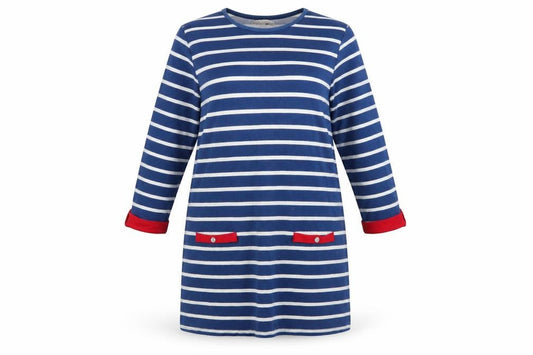 Lakeland Women Blue Striped Shift Dress Size 16 Long Sleeve Nautical