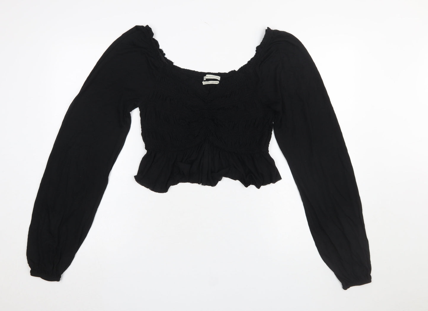 Urban Outfitters Women Black Cropped Long Sleeve Ruffle Blouse L