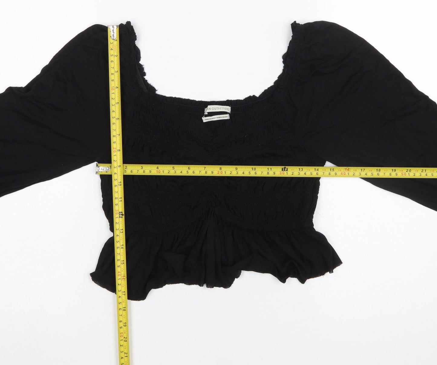 Urban Outfitters Women Black Cropped Long Sleeve Ruffle Blouse L