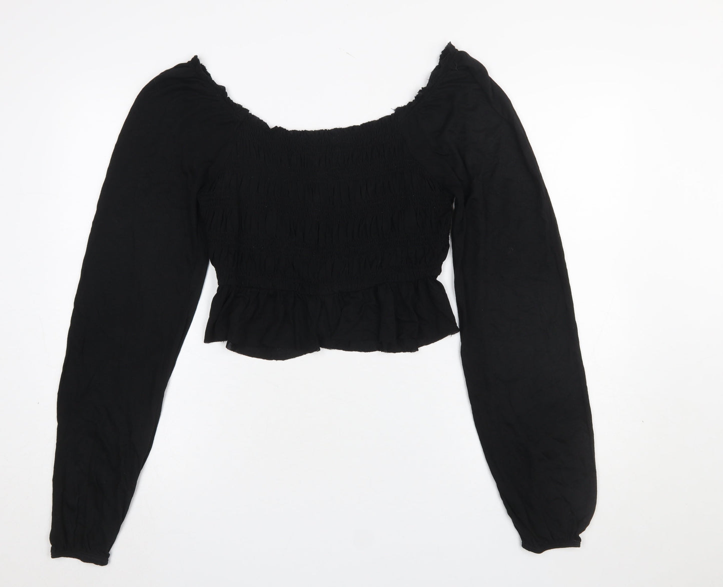 Urban Outfitters Women Black Cropped Long Sleeve Ruffle Blouse L