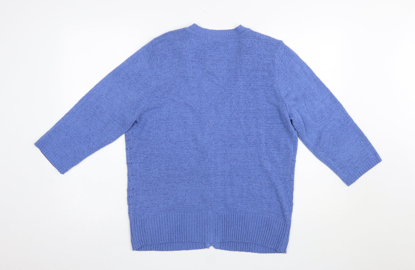 Bm Collection Women's Blue Open-Knit 3/4 Sleeve V-Neck Cardigan M