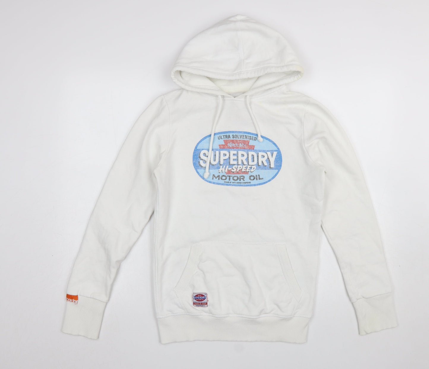 Superdry Men’s White Pullover Hoodie M Graphic Logo Fleece Sweatshirt