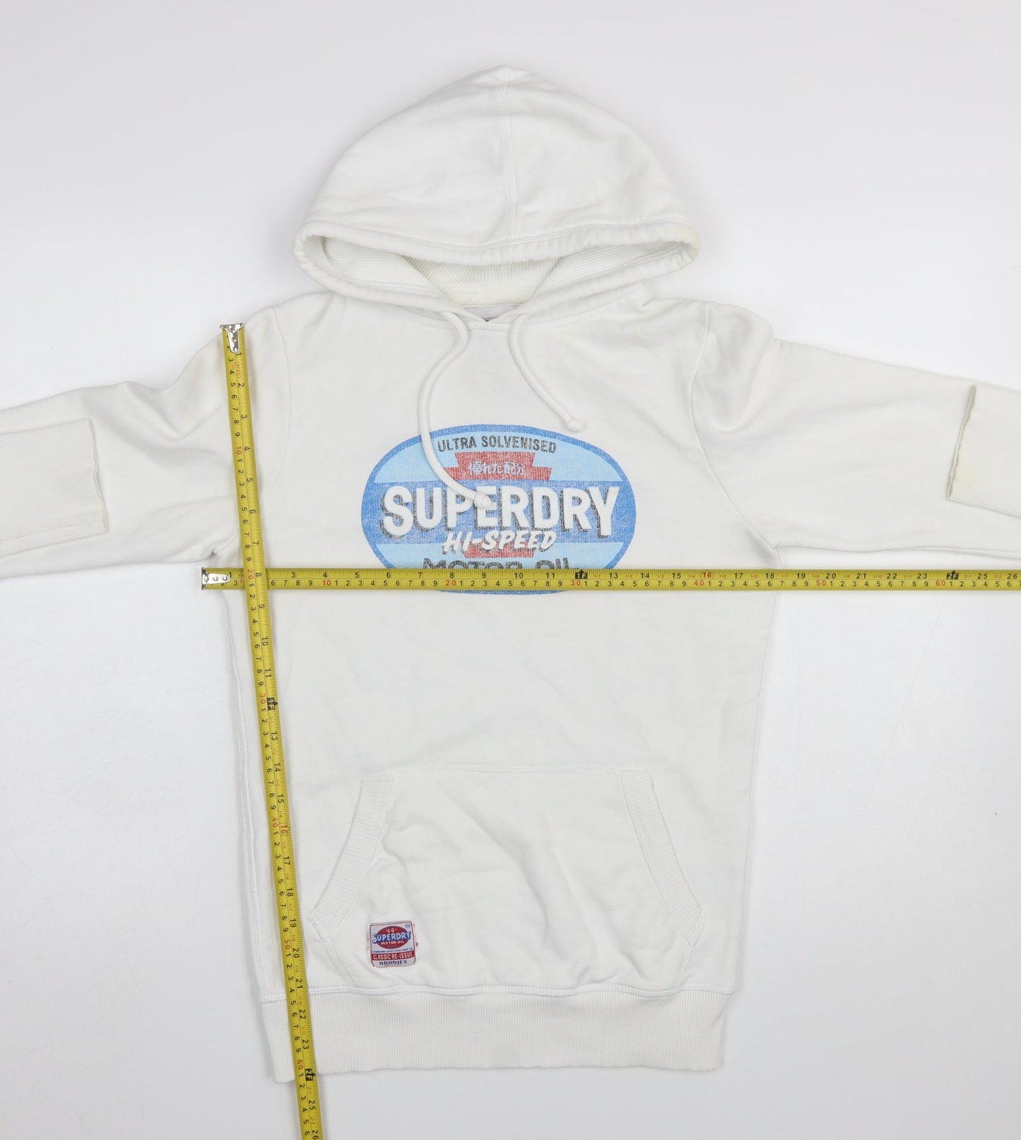 Superdry Men’s White Pullover Hoodie M Graphic Logo Fleece Sweatshirt