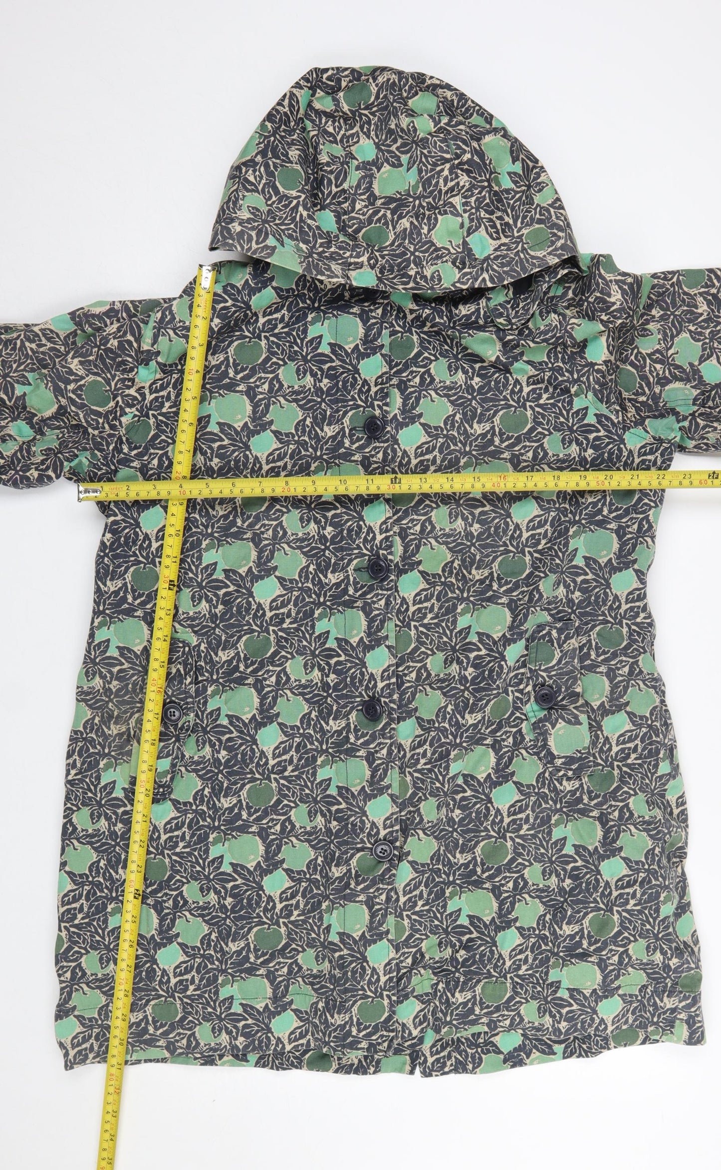 Tin Cloth Womens Green Floral Organic Cotton Hooded Rain Coat Size 18