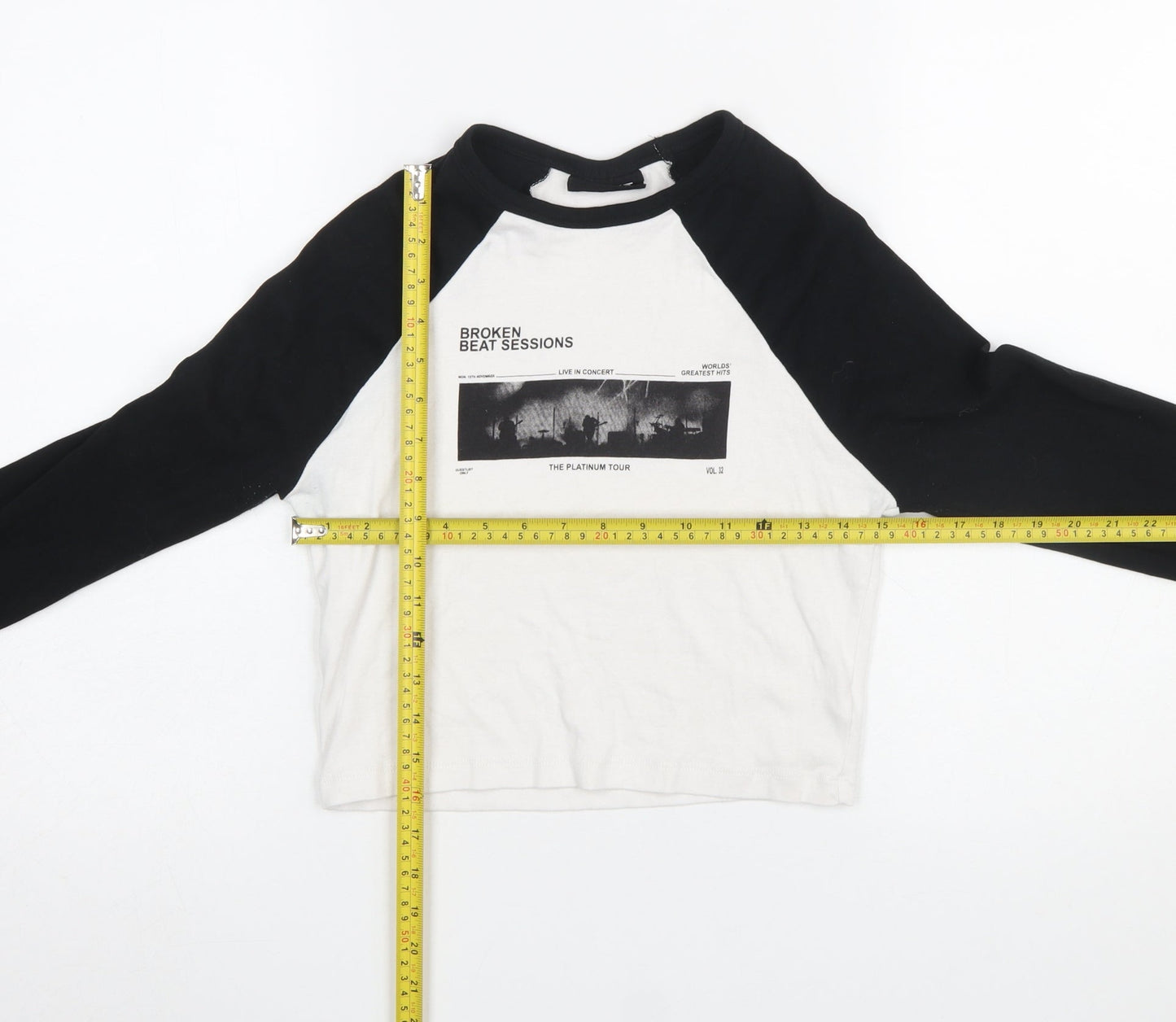 OH ME OH MY Womens Black White Cropped Raglan Long Sleeve T-Shirt Size 12