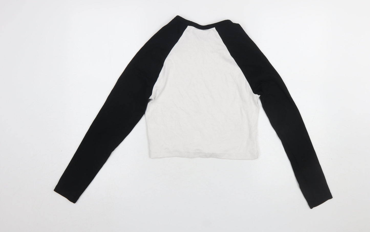 OH ME OH MY Womens Black White Cropped Raglan Long Sleeve T-Shirt Size 12