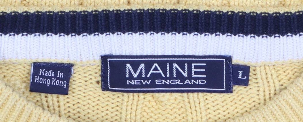 Maine New England Men's Yellow Cable-Knit Cotton Jumper Size L