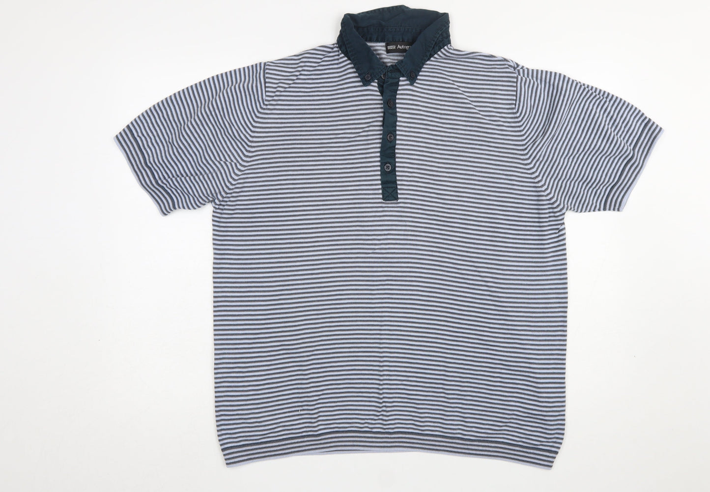 Marks and Spencer Men’s Blue Striped Polo Shirt Size L Cotton Blend