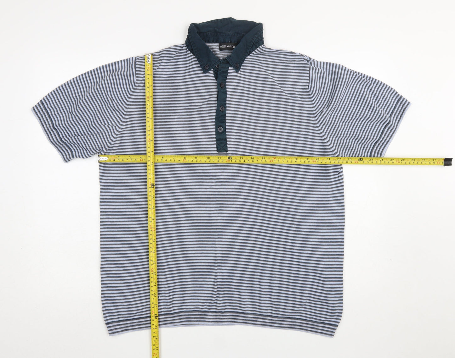 Marks and Spencer Men’s Blue Striped Polo Shirt Size L Cotton Blend