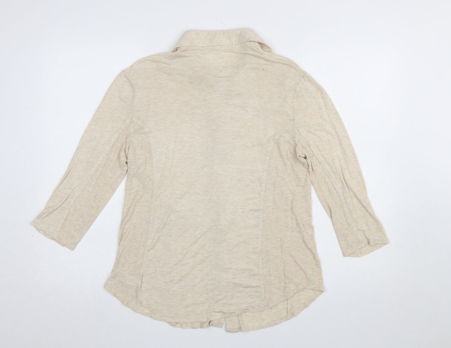 Zenana Outfitters Women’s Beige Button-Up Collared 3/4 Sleeve Top Size L