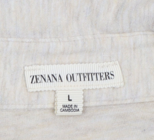 Zenana Outfitters Women’s Beige Button-Up Collared 3/4 Sleeve Top Size L