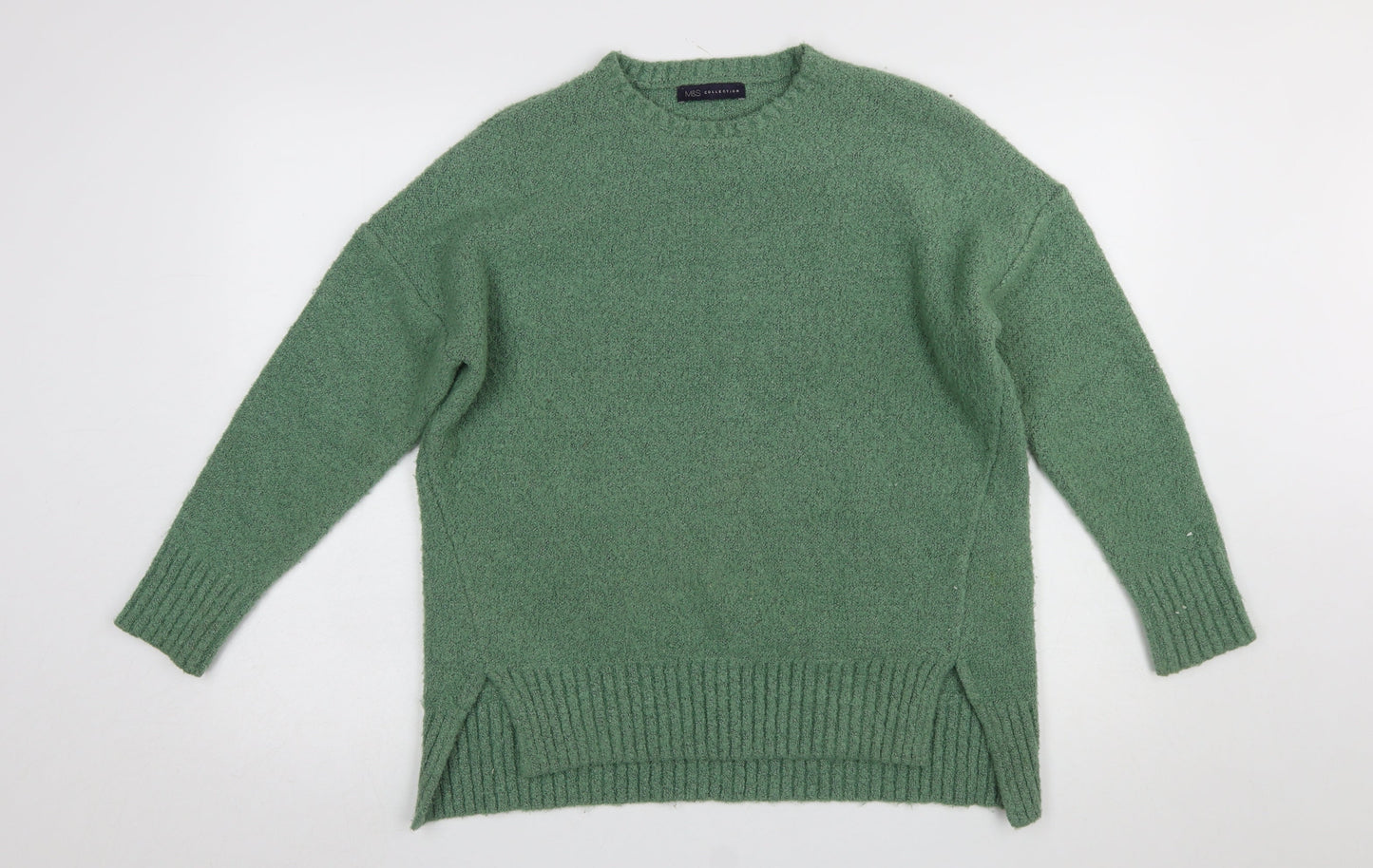 Marks and Spencer Women's Green Crew Neck Boucle Knit Jumper Size M