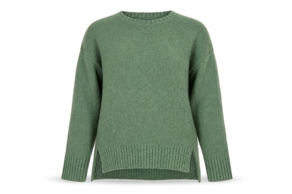Marks & Spencer Women's Green Crew Neck Boucle Knit Jumper Size M