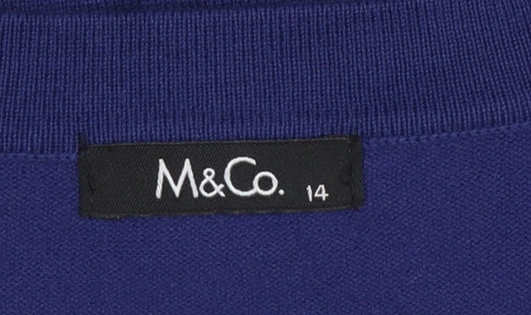 M&Co Women Blue Size 14 3/4 Sleeve Open Knit Cardigan