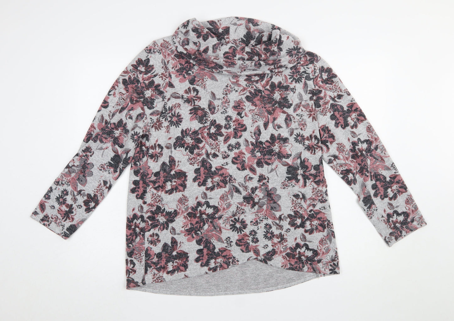 TIGI Women's Grey Floral Cowl Neck Tunic Top Size 14