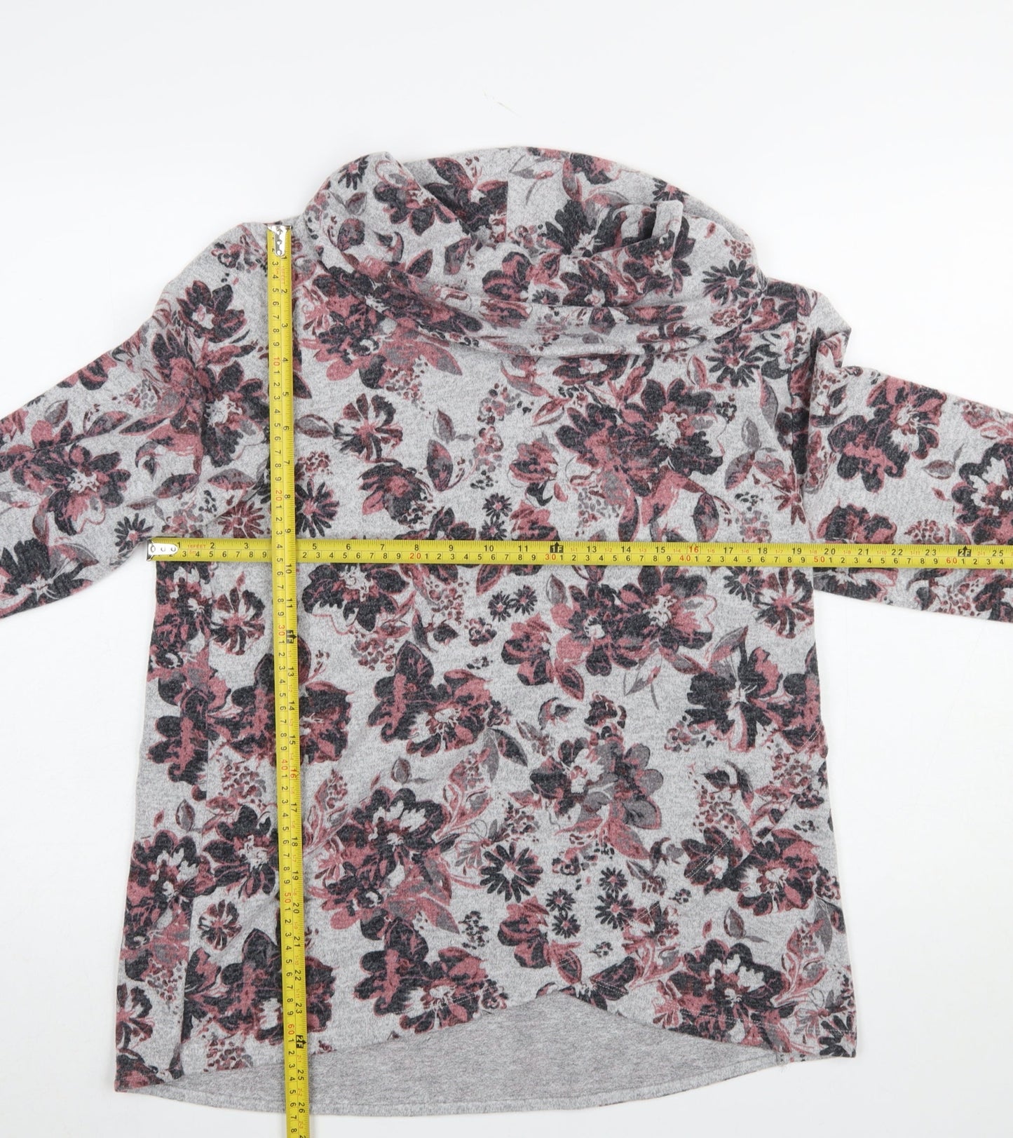 TIGI Women's Grey Floral Cowl Neck Tunic Top Size 14
