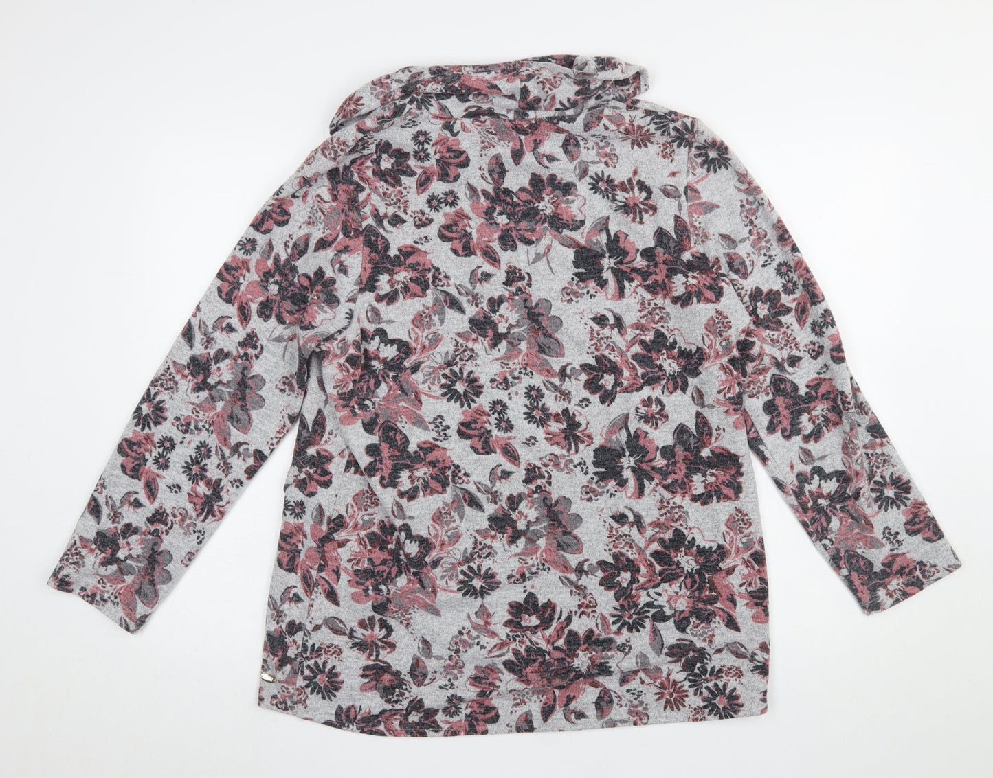 TIGI Women's Grey Floral Cowl Neck Tunic Top Size 14