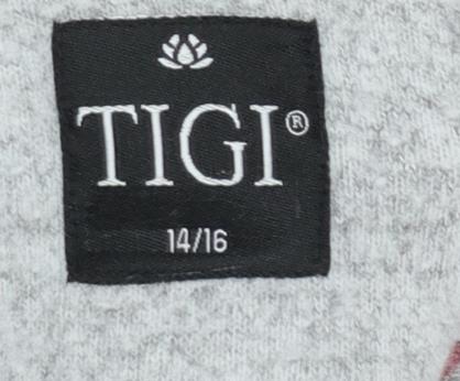 TIGI Women's Grey Floral Cowl Neck Tunic Top Size 14