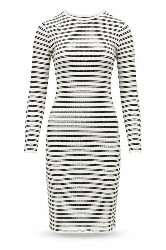 New Look Women Black White Striped Knit Bodycon Dress Size 10
