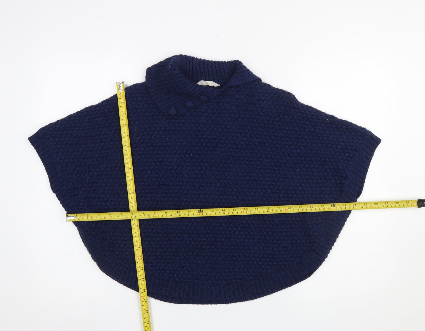 John Lewis Girls Blue Knit Poncho 9-10 Years Acrylic Wool Blend