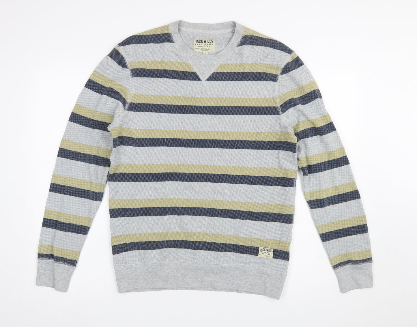 Jack Wills Mens Grey Striped Pullover Sweatshirt Size S
