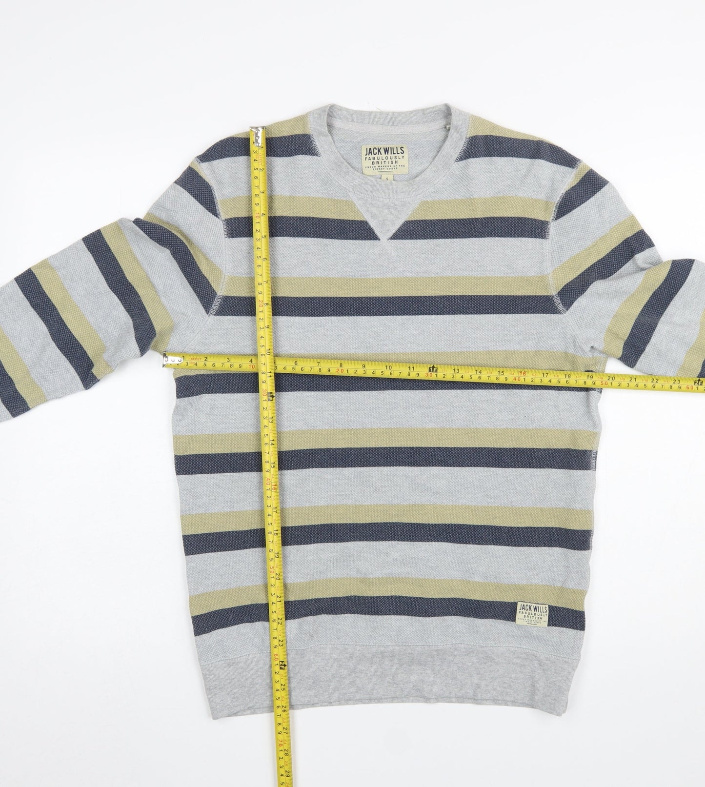 Jack Wills Mens Grey Striped Pullover Sweatshirt Size S