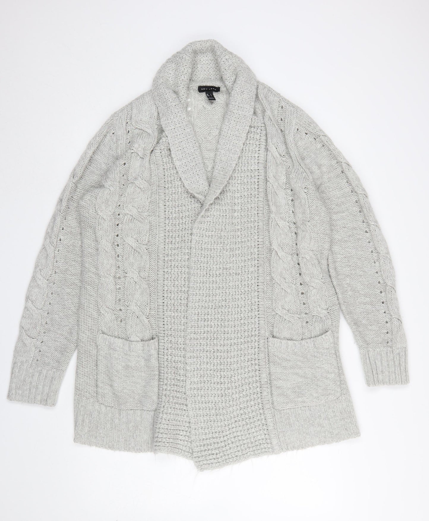 New Look Women’s Grey Cable Knit Long Sleeve Open Cardigan Size L