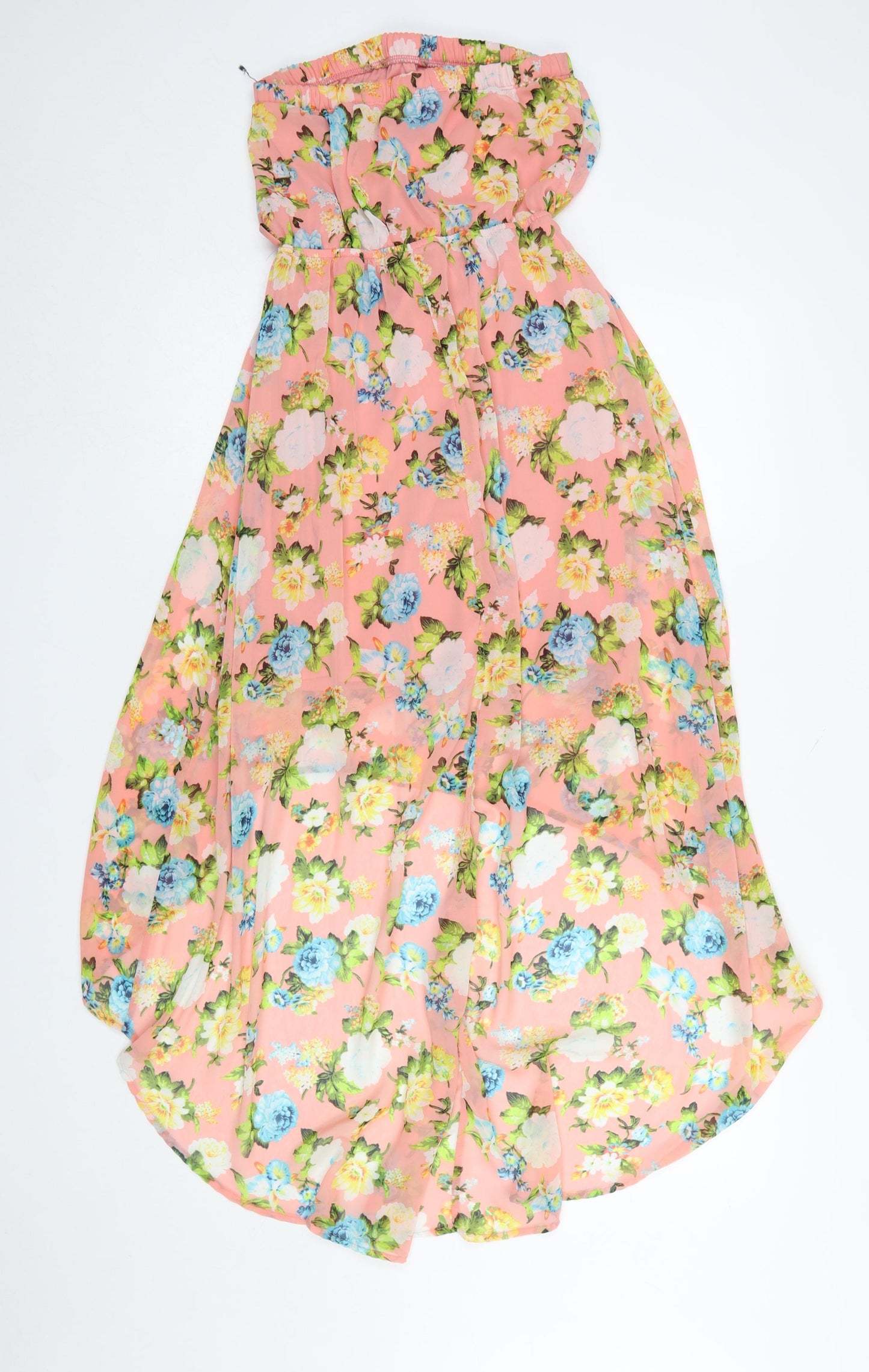 Forever 21 Women’s Pink Floral Hi-Low Strapless Chiffon Dress Size S