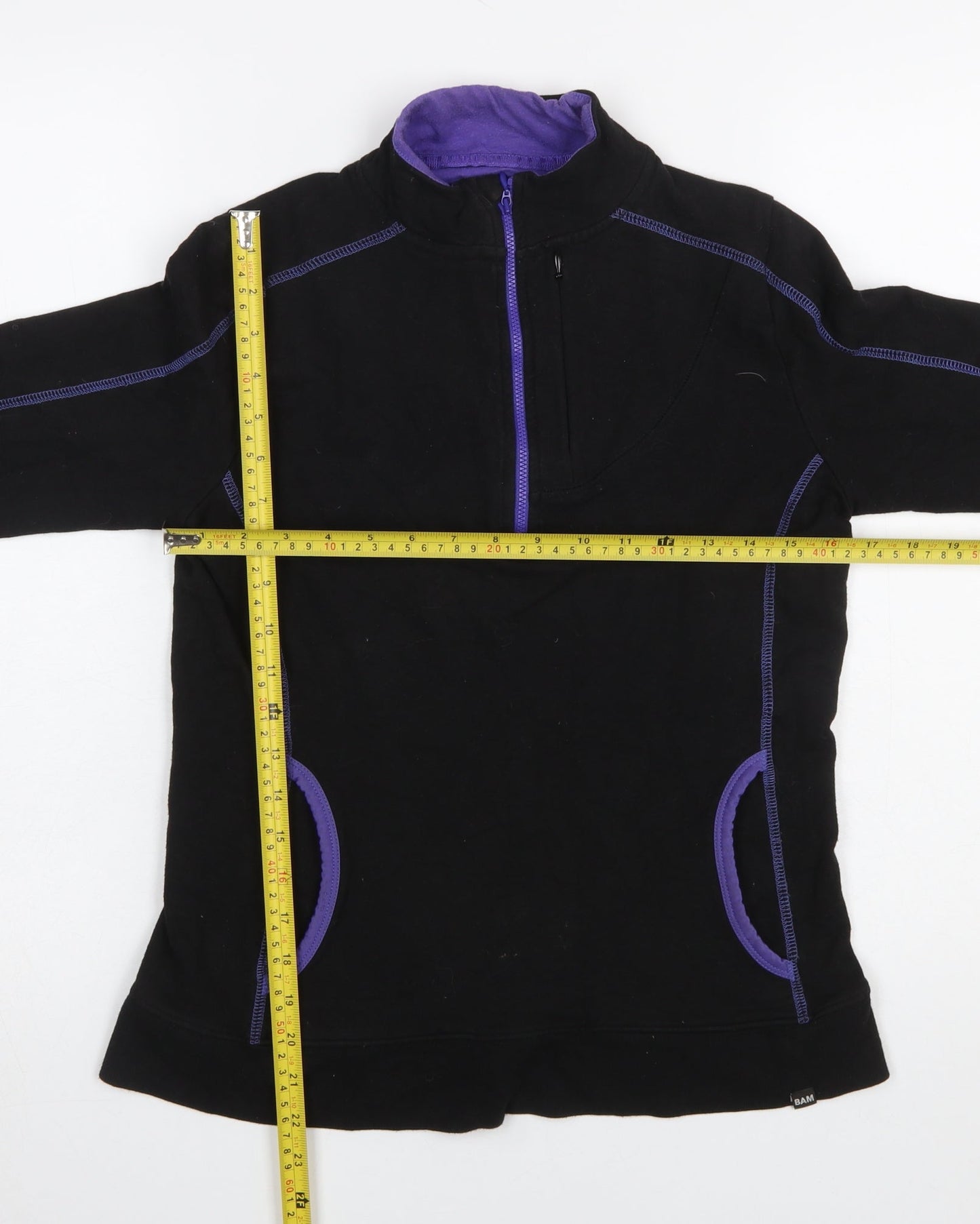 BAM Women's Black Purple 1/2 Zip Sweatshirt Size 8 Organic Cotton Blend