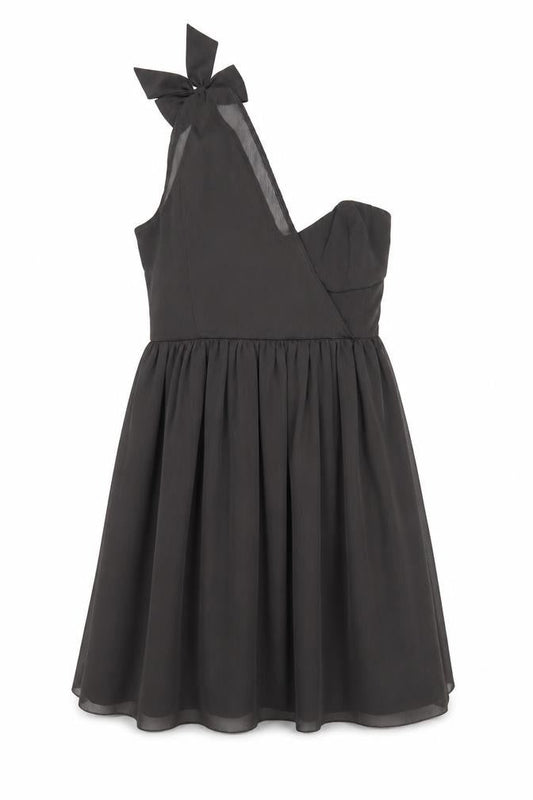Front view of GED London Women’s Grey One Shoulder Short Party Dress, size UK 8