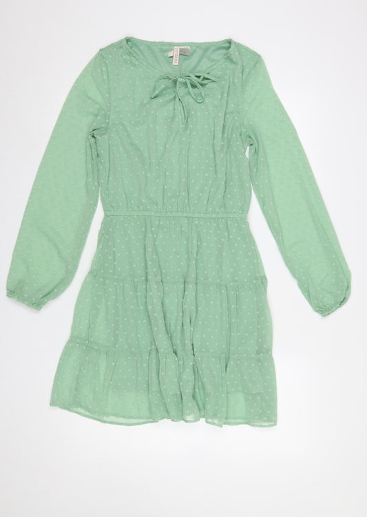 H&M Divided Women's Green A-Line Short Dress Size 10 Long Sleeve