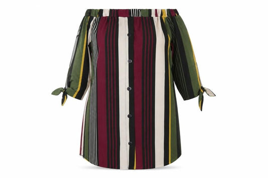 Quiz Women’s Multicoloured Striped Off Shoulder Shirt Dress Size 10