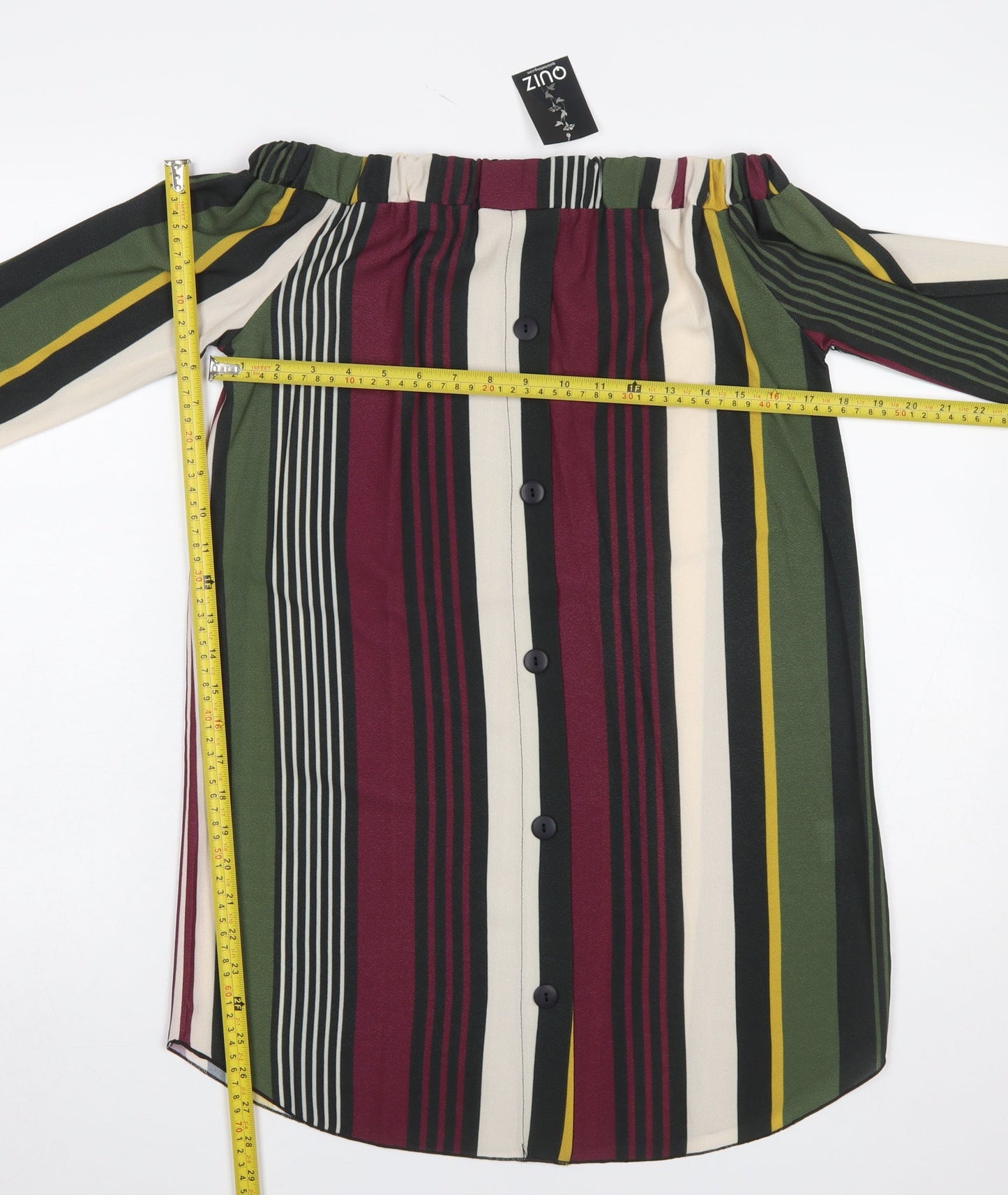 Quiz Women’s Multicoloured Striped Off Shoulder Shirt Dress Size 10
