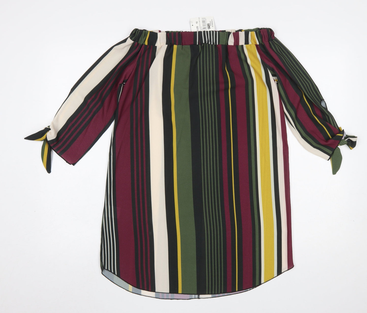 Quiz Women’s Multicoloured Striped Off Shoulder Shirt Dress Size 10