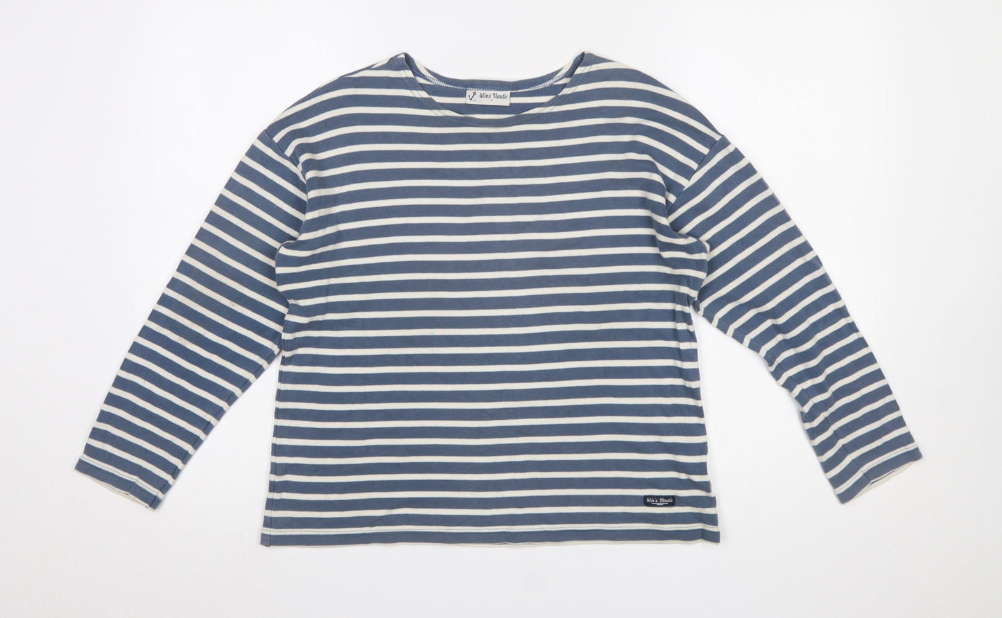 Wins Nautic Women's Blue Striped Long Sleeve Cotton T-Shirt Size L