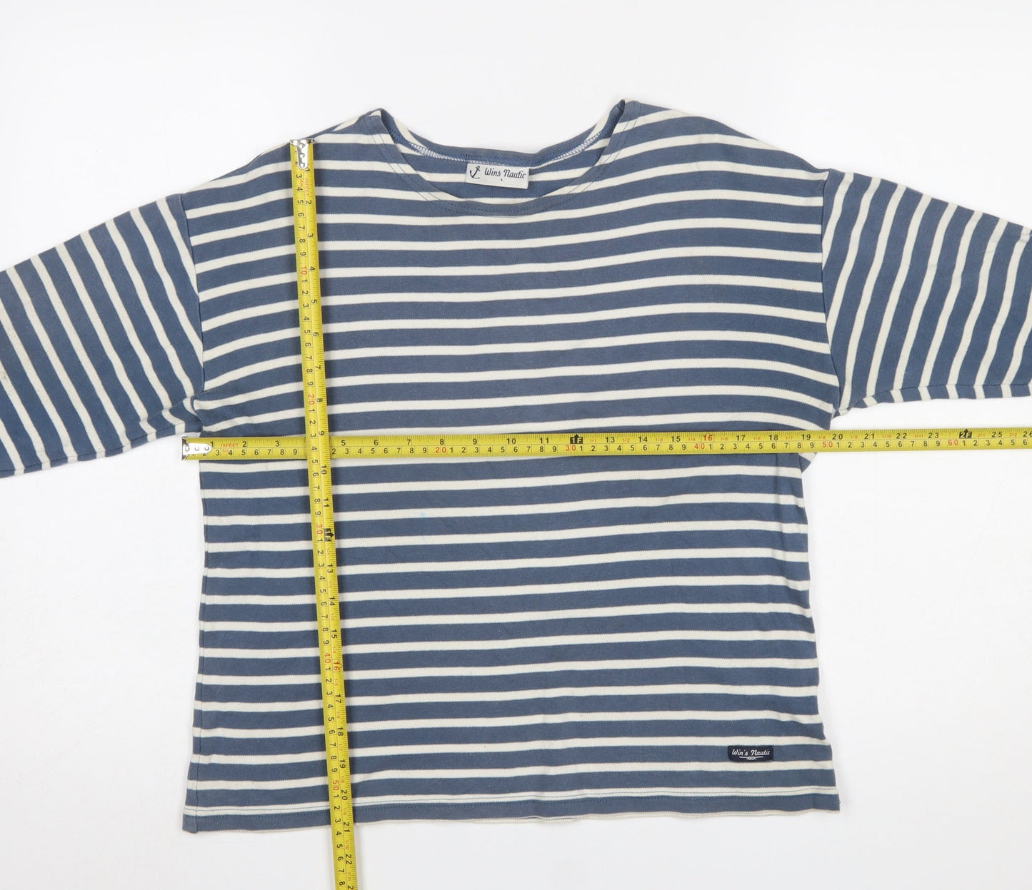 Wins Nautic Women's Blue Striped Long Sleeve Cotton T-Shirt Size L