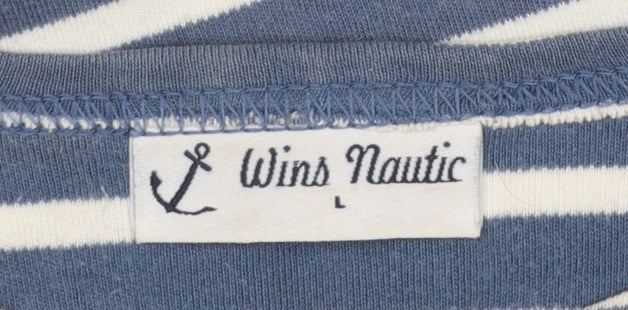 Wins Nautic Women's Blue Striped Long Sleeve Cotton T-Shirt Size L